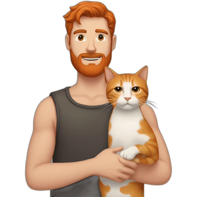 Michael red beard holding his ginger cat in his arms emoji