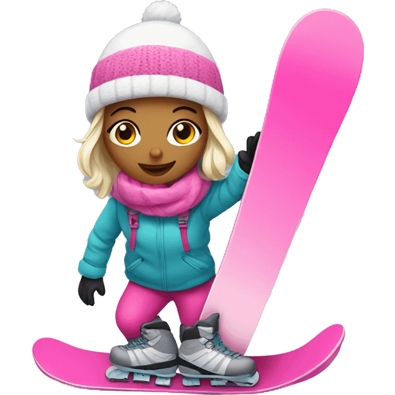 girl on snow with pink snowboard  emoji