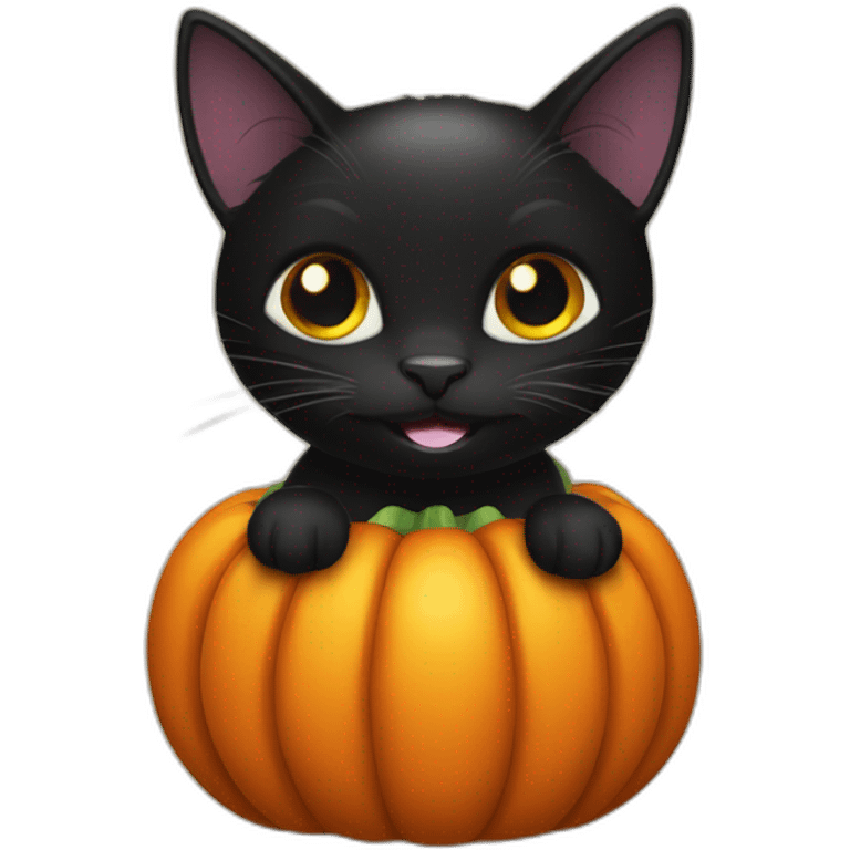 Black cat in a pumpkin emoji