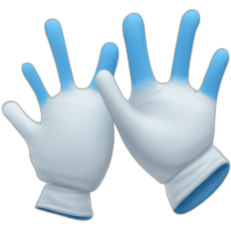 Deux gants blancs souriants, il y a dessiné en bleu un signe mystérieux maçonnique bleu de deux équerres inversées.  emoji