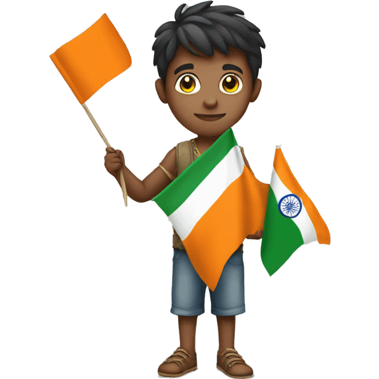 boy hold indian flag on hand emoji