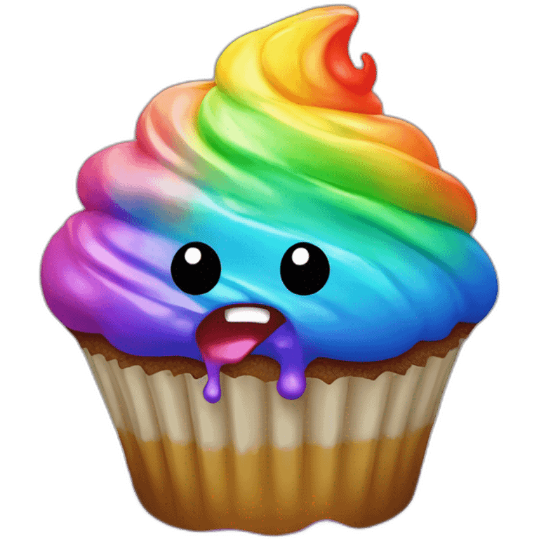 Rainbow cupcake puking emoji