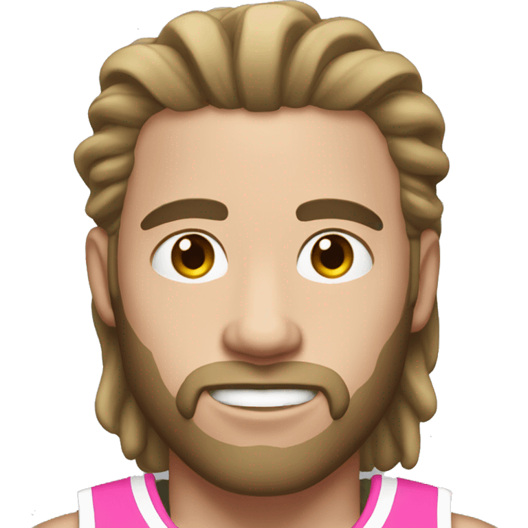 An emoji of an American man with white skin, slightly long hair, wearing a pink basketball outfit emoji