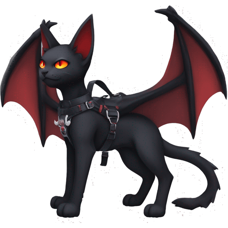 cool edgy black evil red ethereal fantasy nargacuga-bat-cat-Fakemon collar harness full body emoji