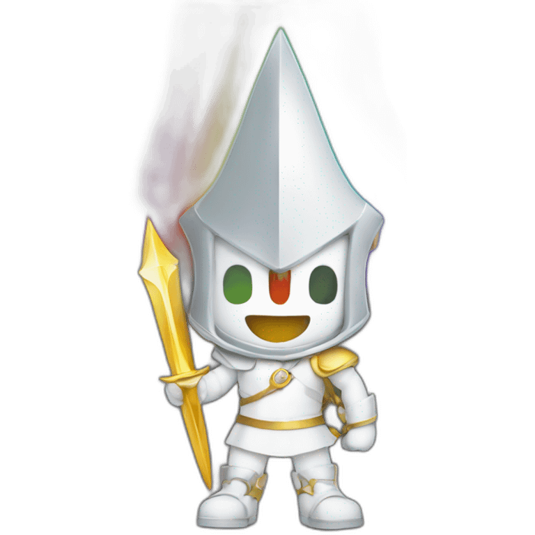 guy in white shirt with excalibur on rainbow emoji