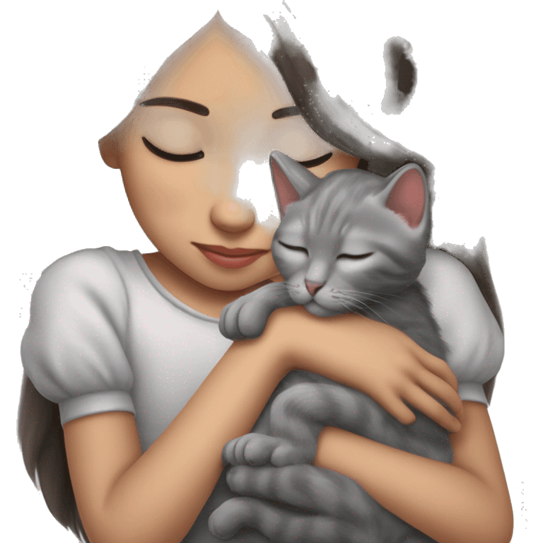 grey kitten sleeping on the girl’s hands  emoji