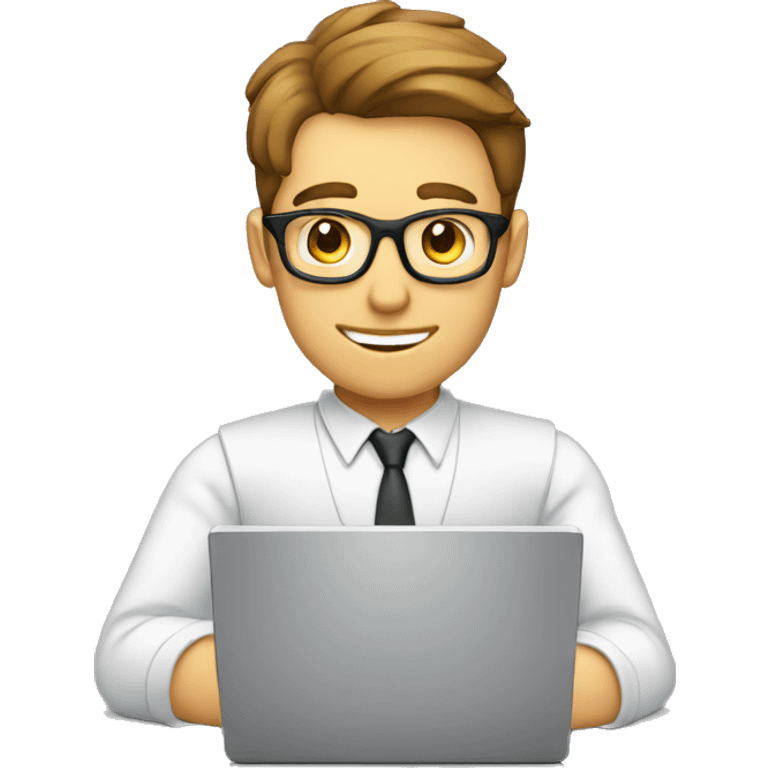 handsome guy working on computer written SPST on it emoji