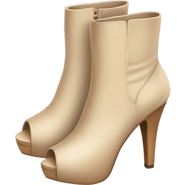 Realistic isolated top view of a pair of beige peep toe high heel ankle boots. emoji