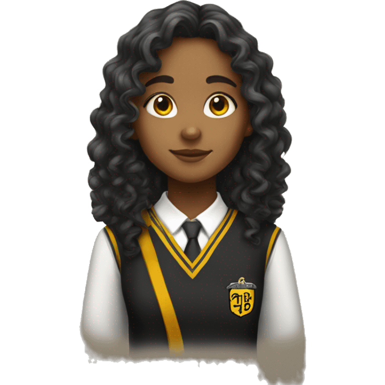  girl with long curly hair wearing Hufflepuff school uniform emoji