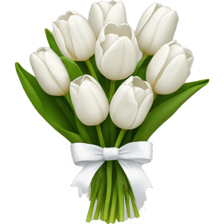 white tulip bouquet with a white bow holding the flowers together emoji