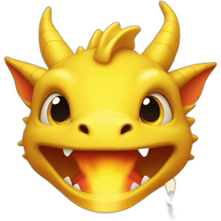 A cute yellow dragon face spying fire. emoji