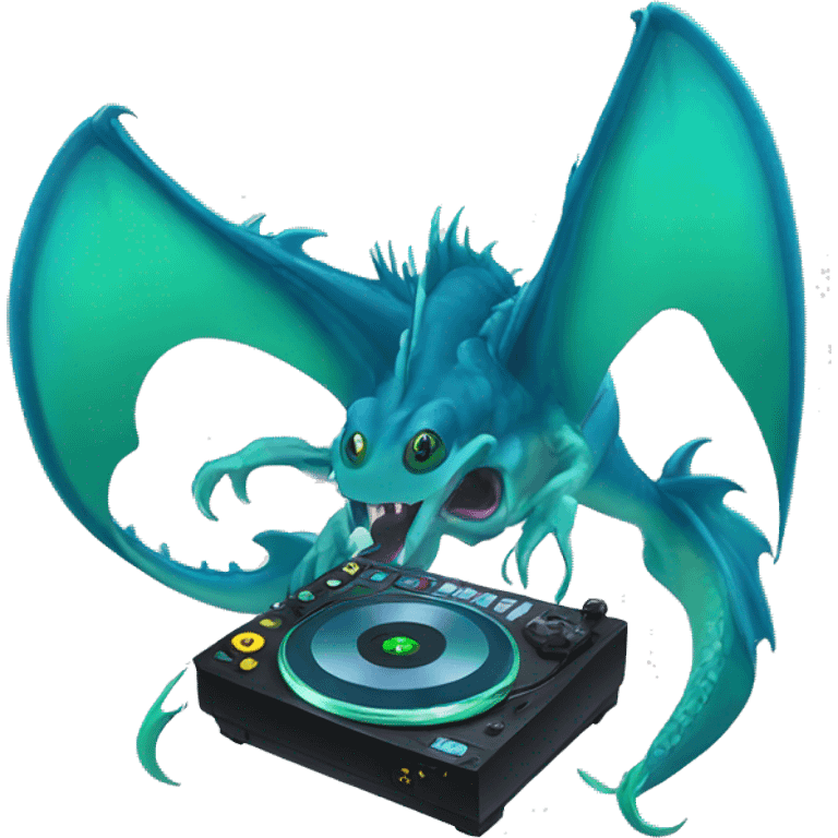 ocean monster  using disk jockey emoji