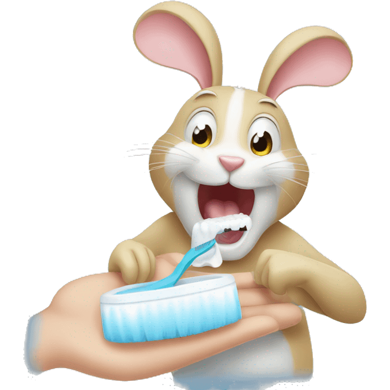 rabbit and mouse brushing teeth emoji