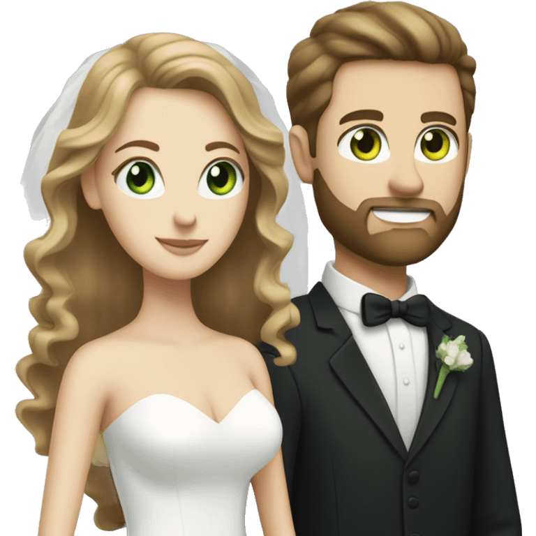 wedding between a light brown hair white woman with green eyes and a dark hair white man with a trimmed beard  emoji