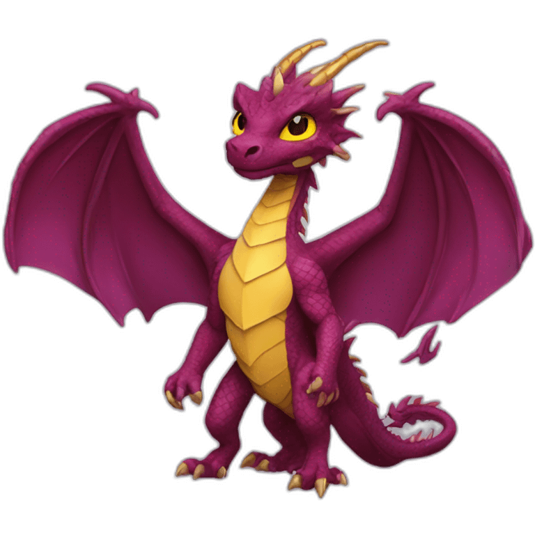 burgundy dragon with gold wings one violet eye and the other yellow emoji