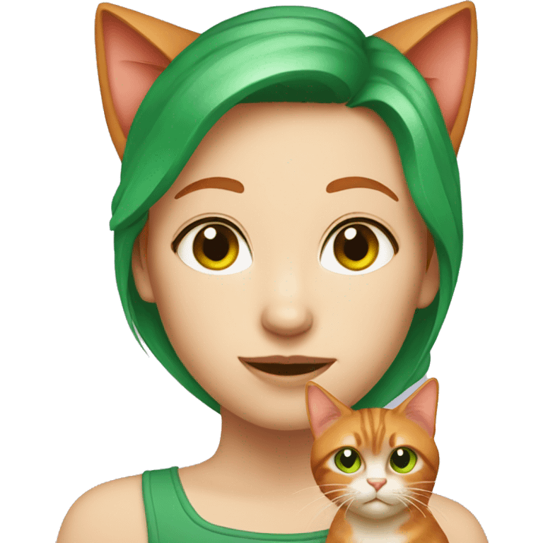 Red haired girl with green eyes and red hair cat  emoji