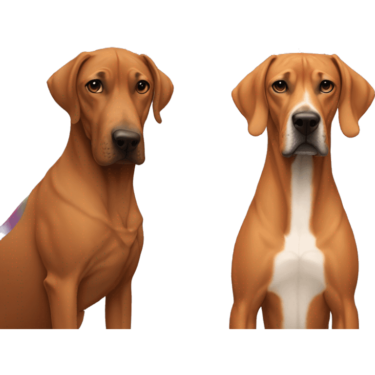 white male with long rainbow colored hair standing alongside a brown rhodesian ridgeback emoji