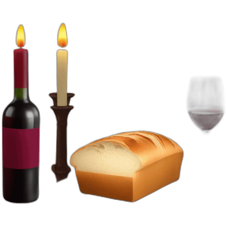 Two candles, a cup of red wine and a loaf of bread emoji