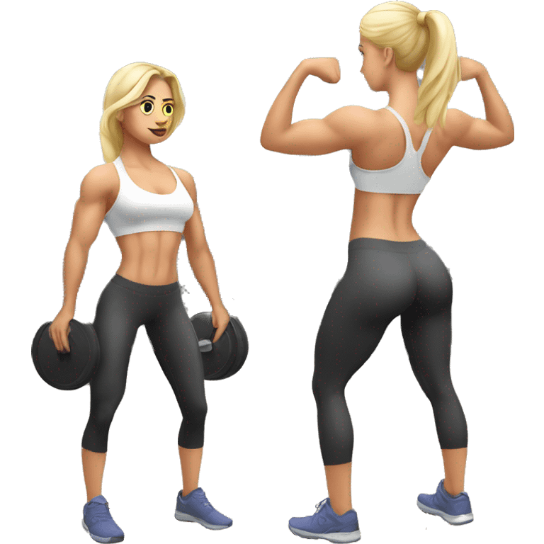 Muscular white girl doing squats at gym emoji