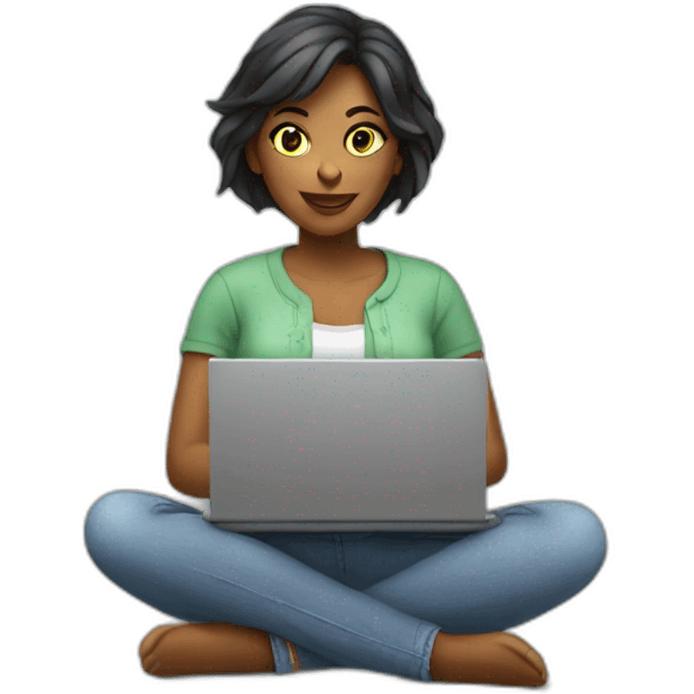 woman with laptop and money emoji