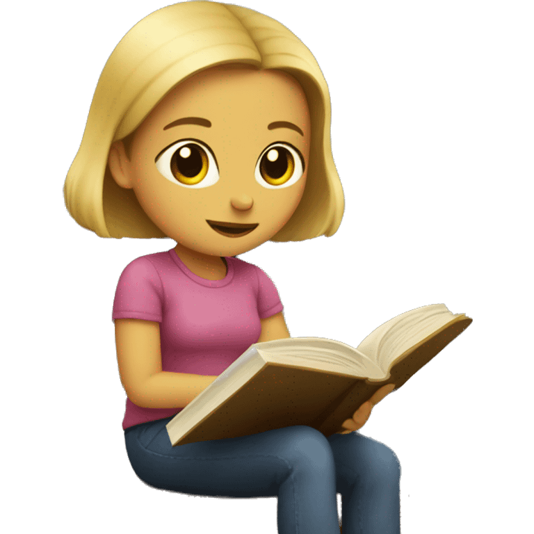 Girls sitting in a library reading a book emoji