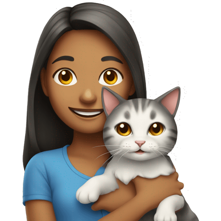 smiling girl with cat indoors emoji