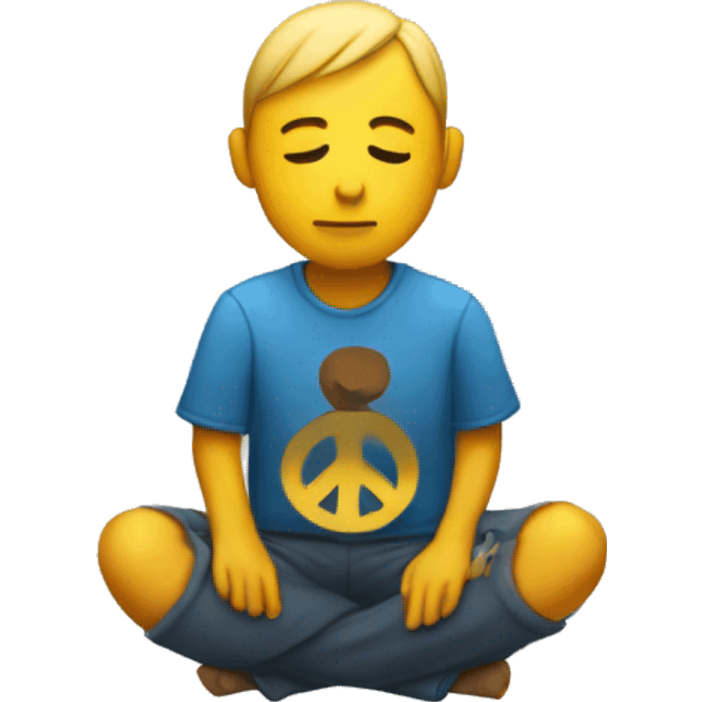 human sitting criss cross with a peace sign above the head emoji