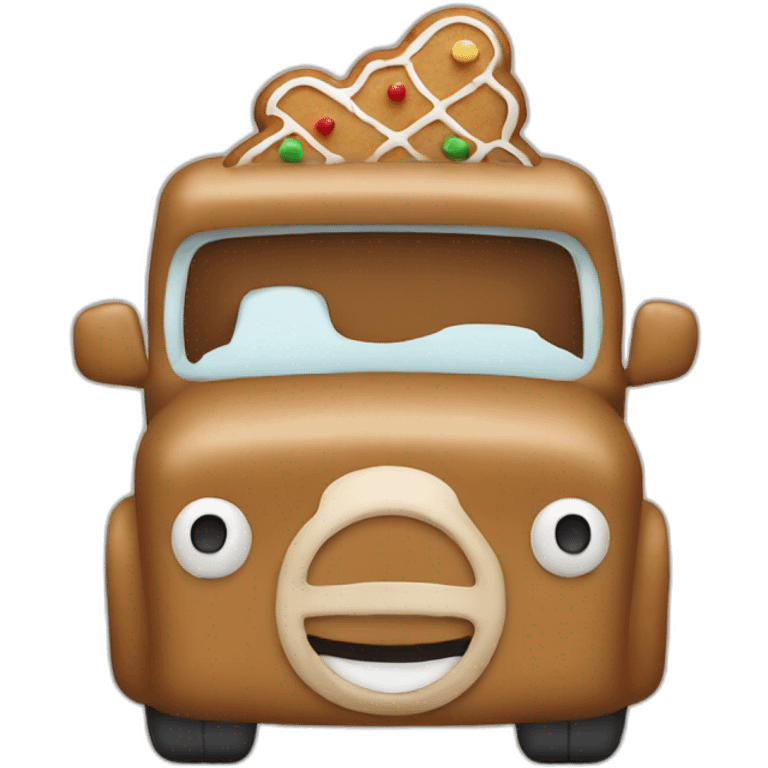 A car eating an gingerbread emoji