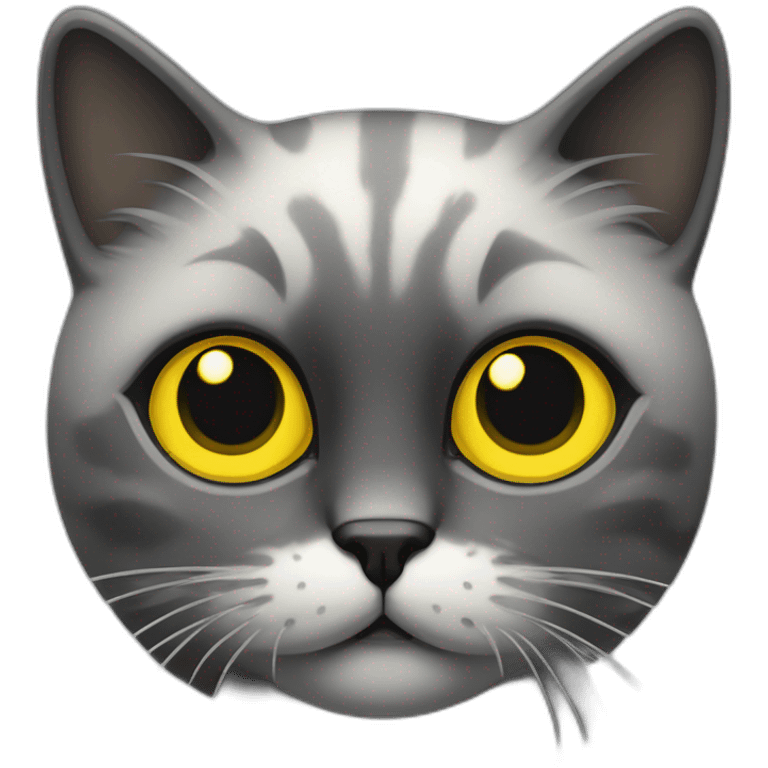 Un chat marbré noir et gris avec des yeux jaunes emoji