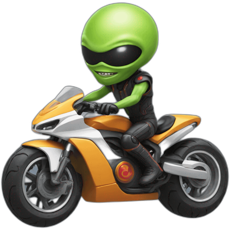 An alien from Saturn riding a super bike emoji