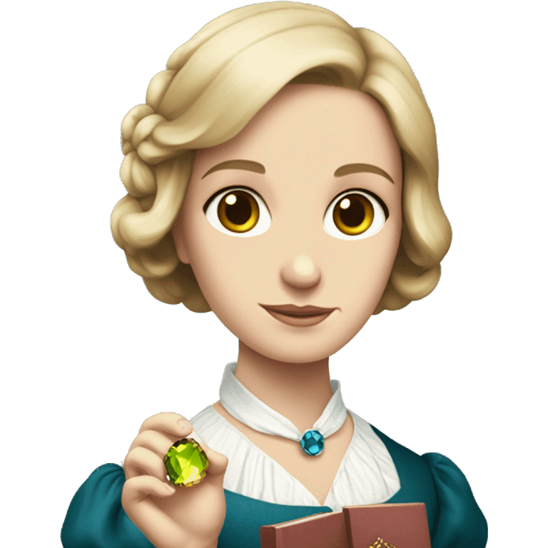 Charlotte Bronte holding a gem in her hand emoji