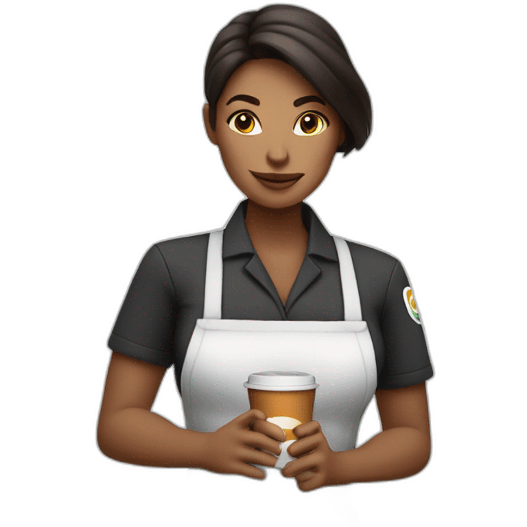 Female barista wear uniform smokes and holds cup of coffee emoji