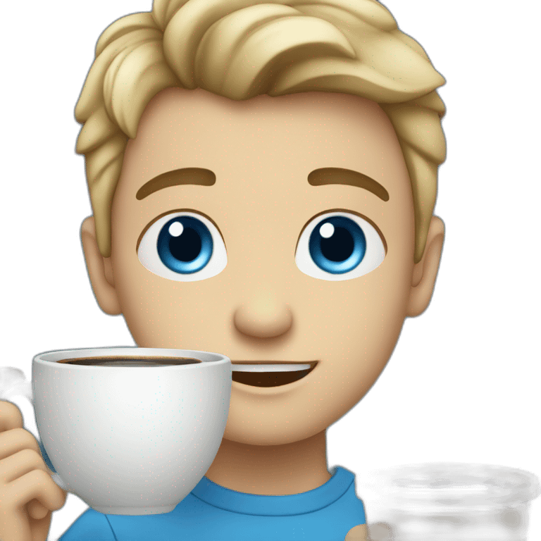 white blue eyed boy with a cup of Coffee in his hands emoji