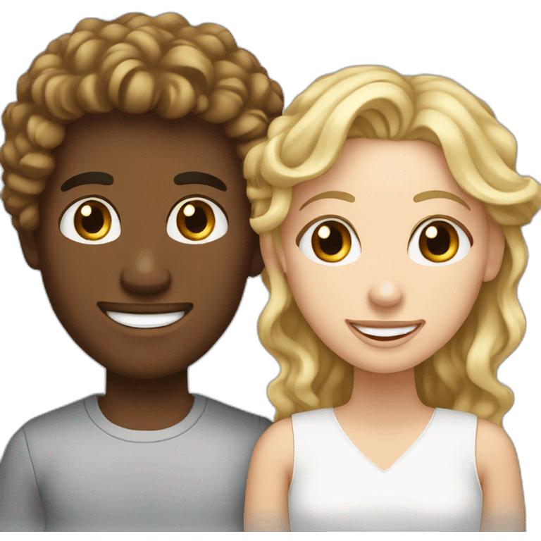 Couple, brown skin guy curly hair with a white girl blonde with teeth braces emoji