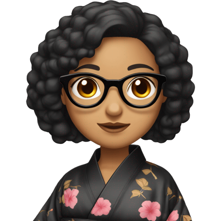 lightskin girl with black curry hair hand glasses wearing a kimono emoji