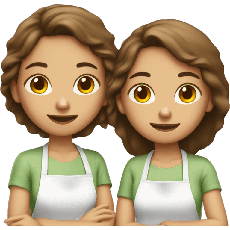 two brown hair girls baking cookies  emoji