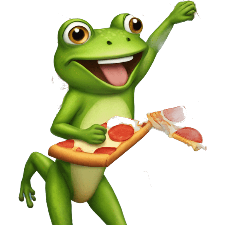 A frog on a horse eating a slice of pizza  emoji