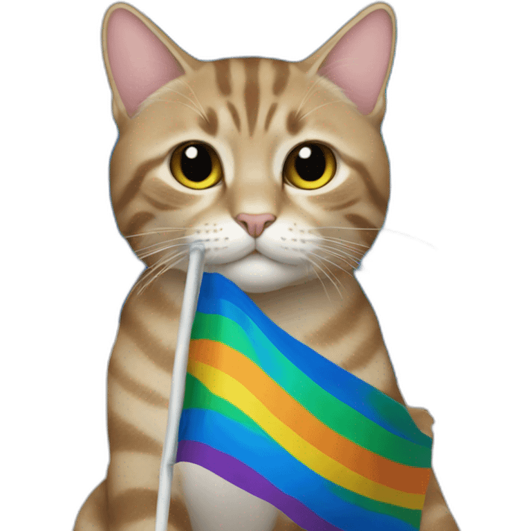 A cat holding the blue gay flag emoji