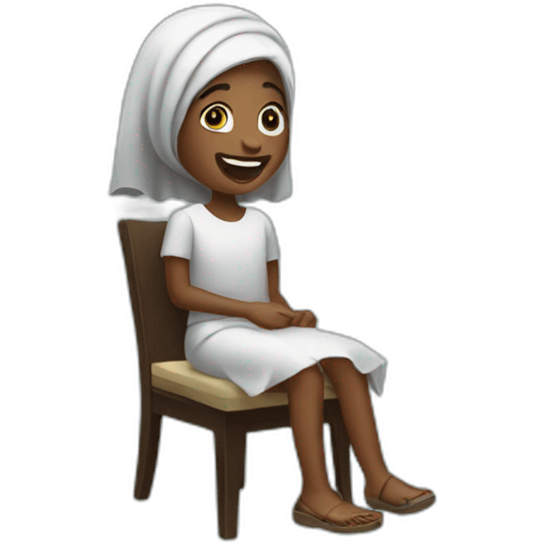 Sudanese girl setting on small chair laughing emoji