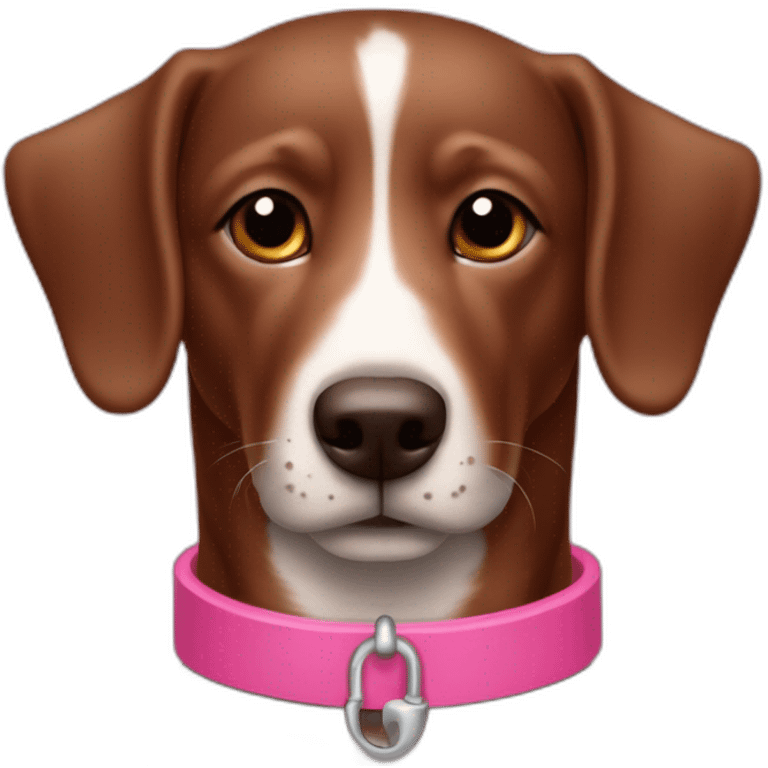 Perro salchicha de color marron con collar rosa y en su dije que diga “Luli” emoji