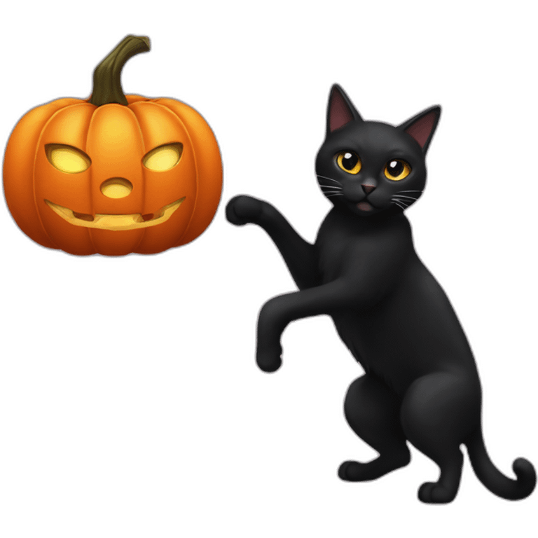 black cat with pumpkin walloween emoji