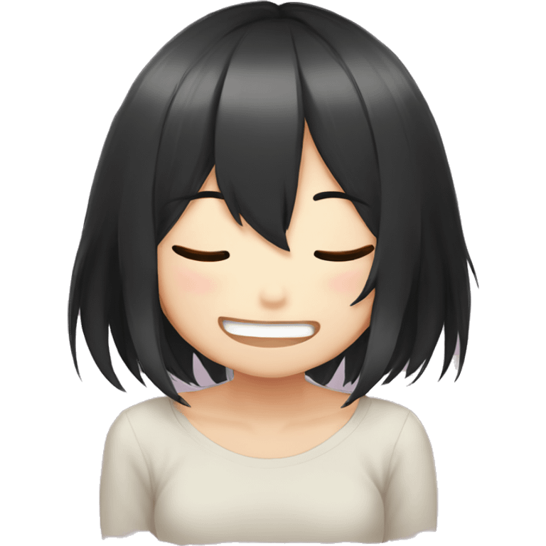 anime girl giggle hands covering mouth black hair embarresed emoji