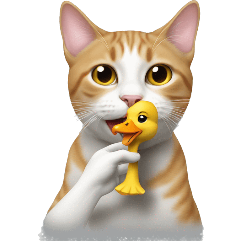 Cat holding a duck toy in her mouth emoji