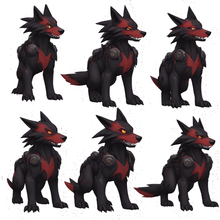  Cool Edgy Black Red Digimon-Fakemon-Garurumon-Loogamon-Dorulumon-Wolf full body emoji