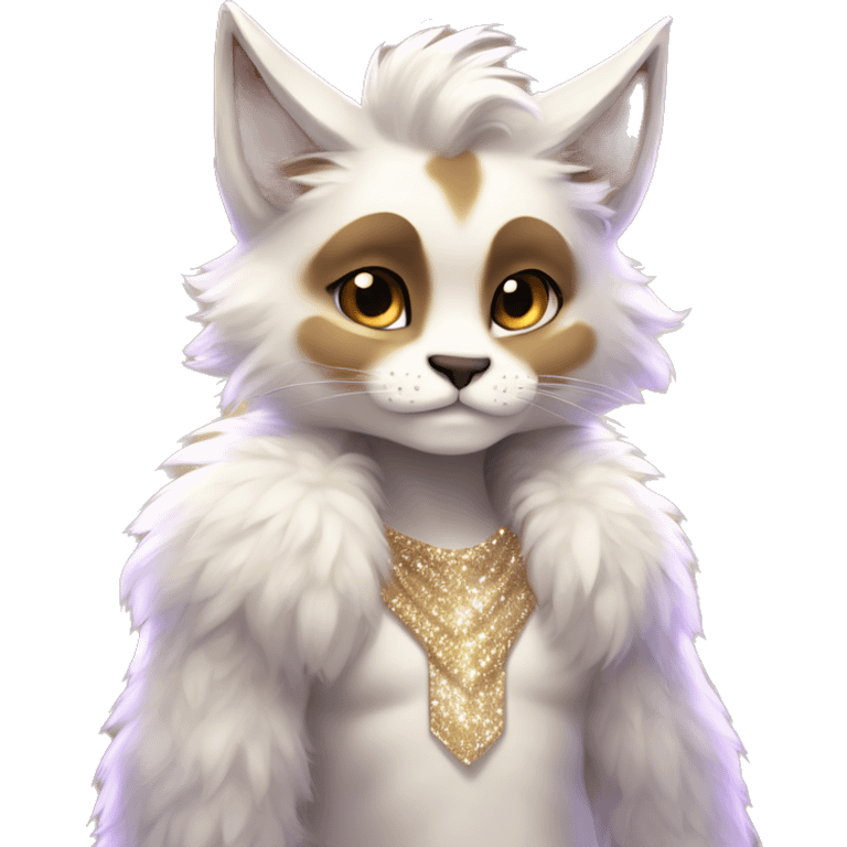 Furry, sparkle, iridescent, colorful, pastel, edgy, cool, fantasy beautiful, brown, beige, white, divine, godly, angelic, animal, anthro, full body, fursona, feline emoji