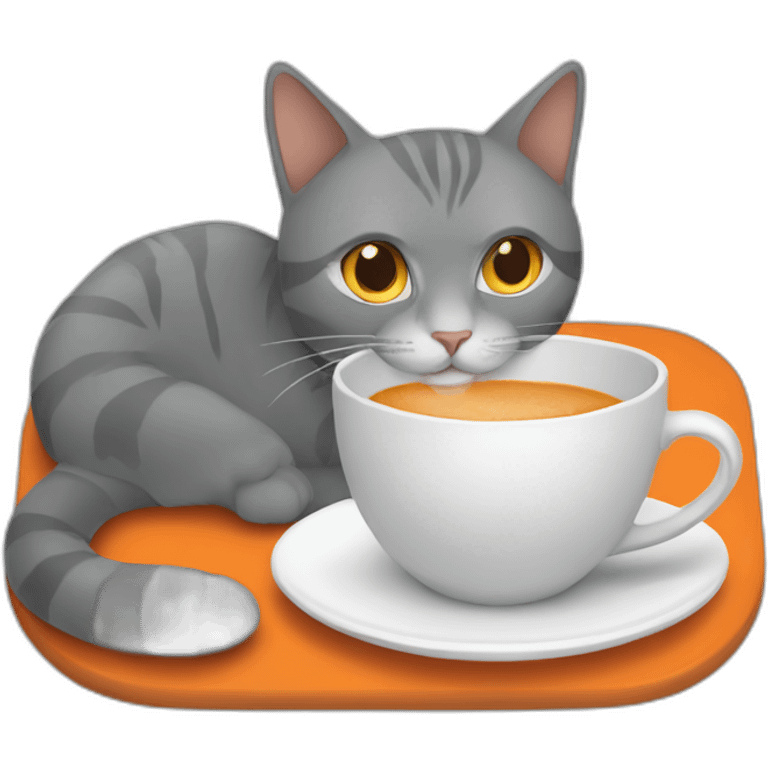 gray and orange cat drinking coffee emoji