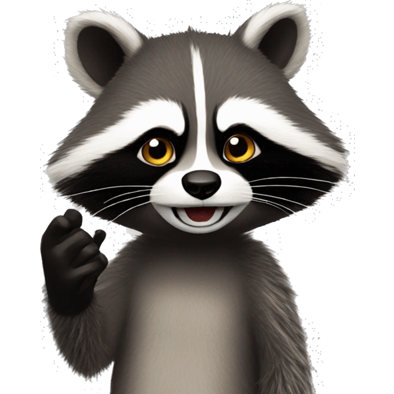 Pedro meme racoon with one hand up emoji