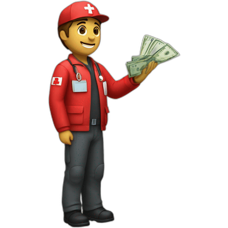 paramedics with red jacket red cross holds money  emoji