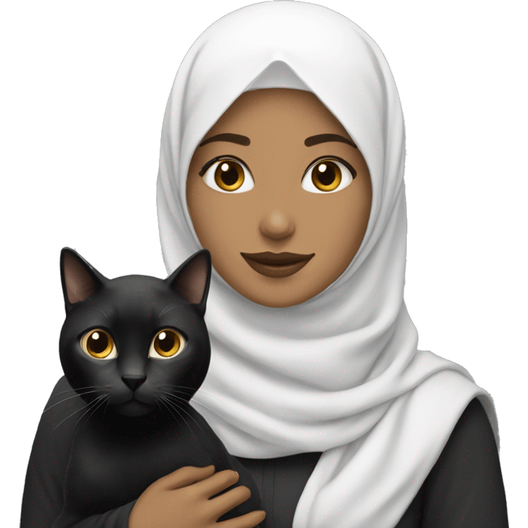 hijab women with white black cat emoji