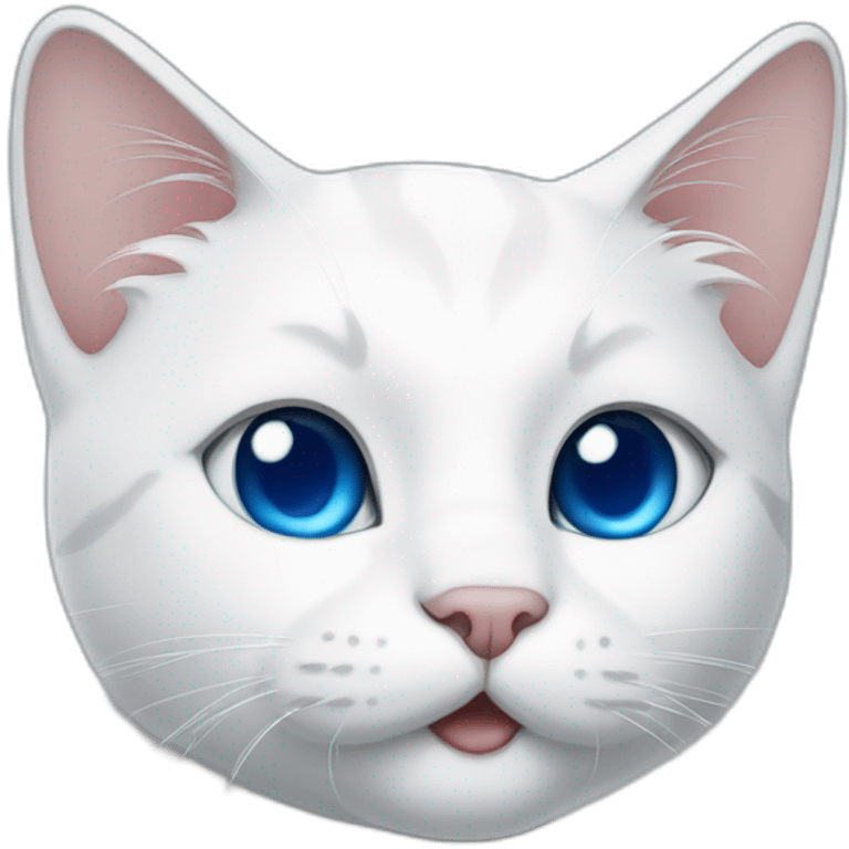 white cartoon cat with a blue right ear, with a blue spot around the right eye, and the left side is white emoji